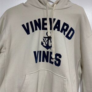 Vineyard Vines Cream Hoodie with Navy Arch Logo